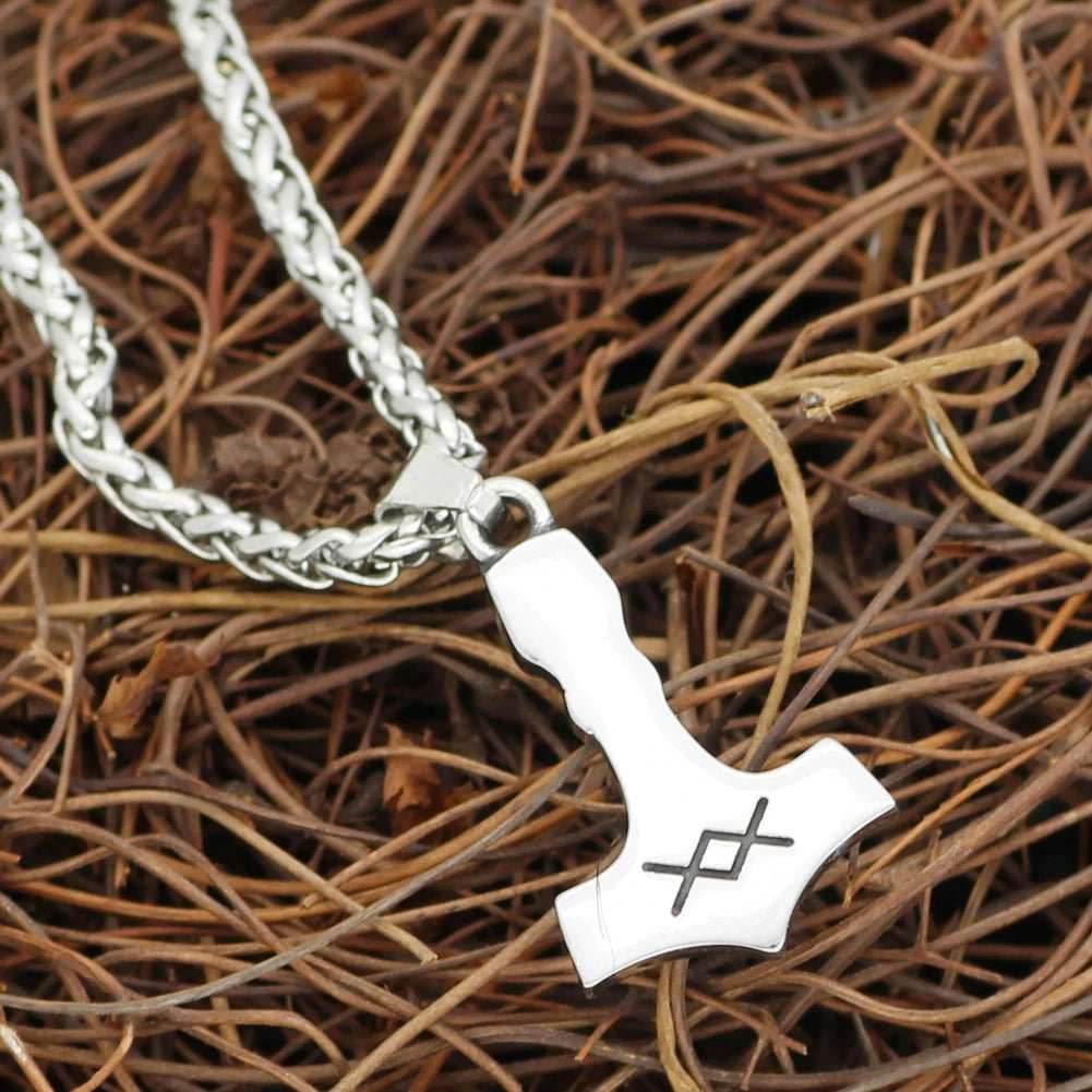 Vikings Mjolnir Ignuz Rune Stainless Steel Necklace -