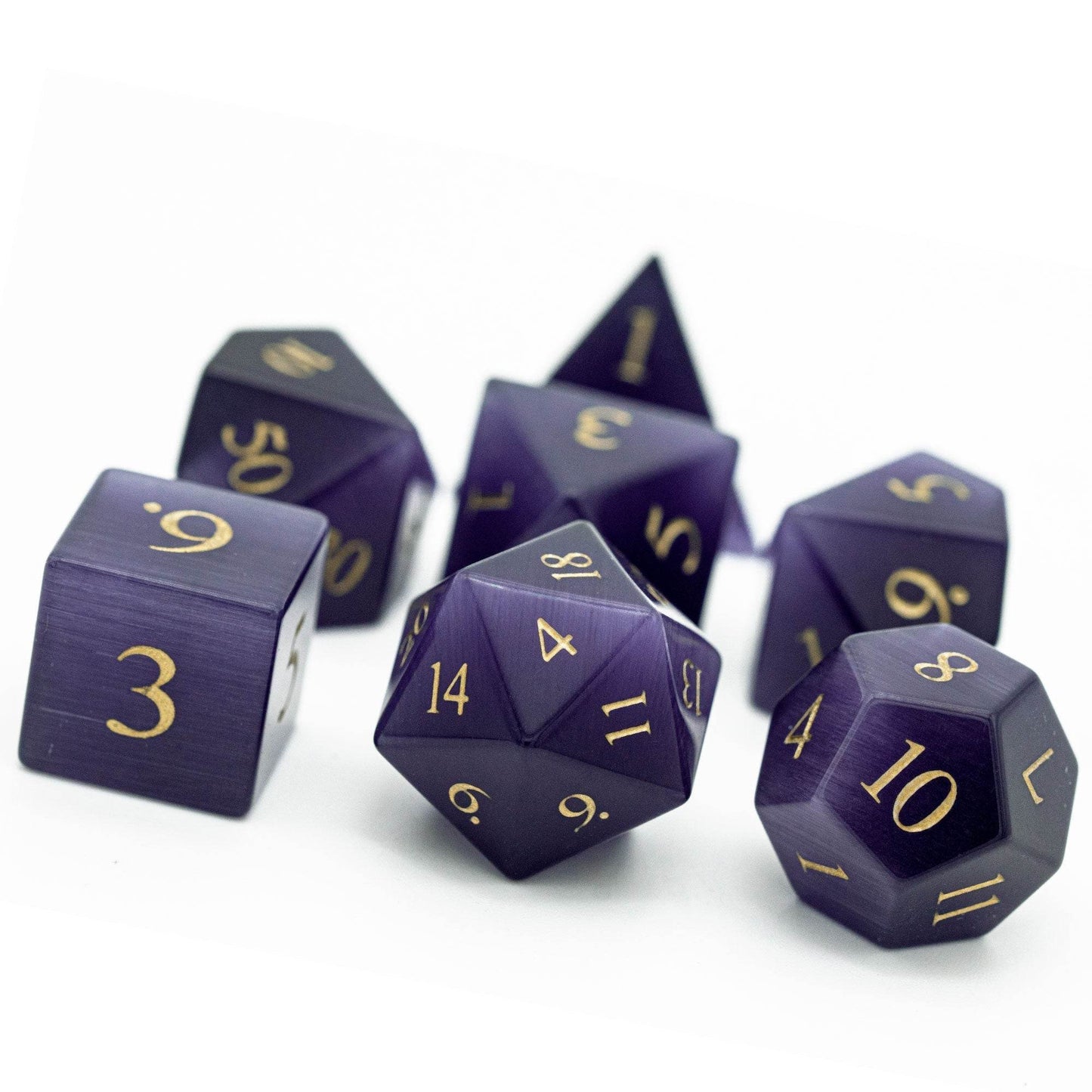 Purple Cat Eye Gemstone Dice Set -