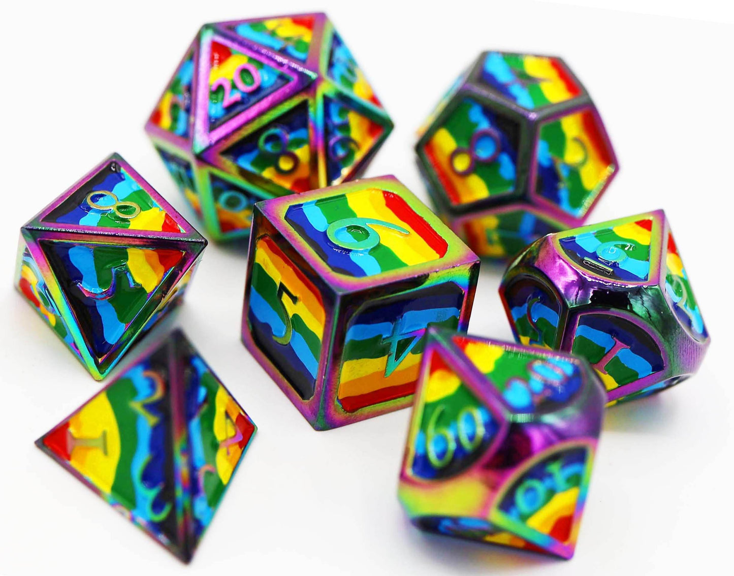 Rainbow Pride Flag - Metal RPG Dice Set -