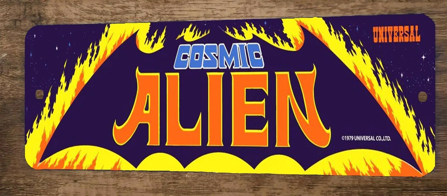 Cosmic Alien Arcade 3x12 Metal Wall Video Game Marquee Banner Sign