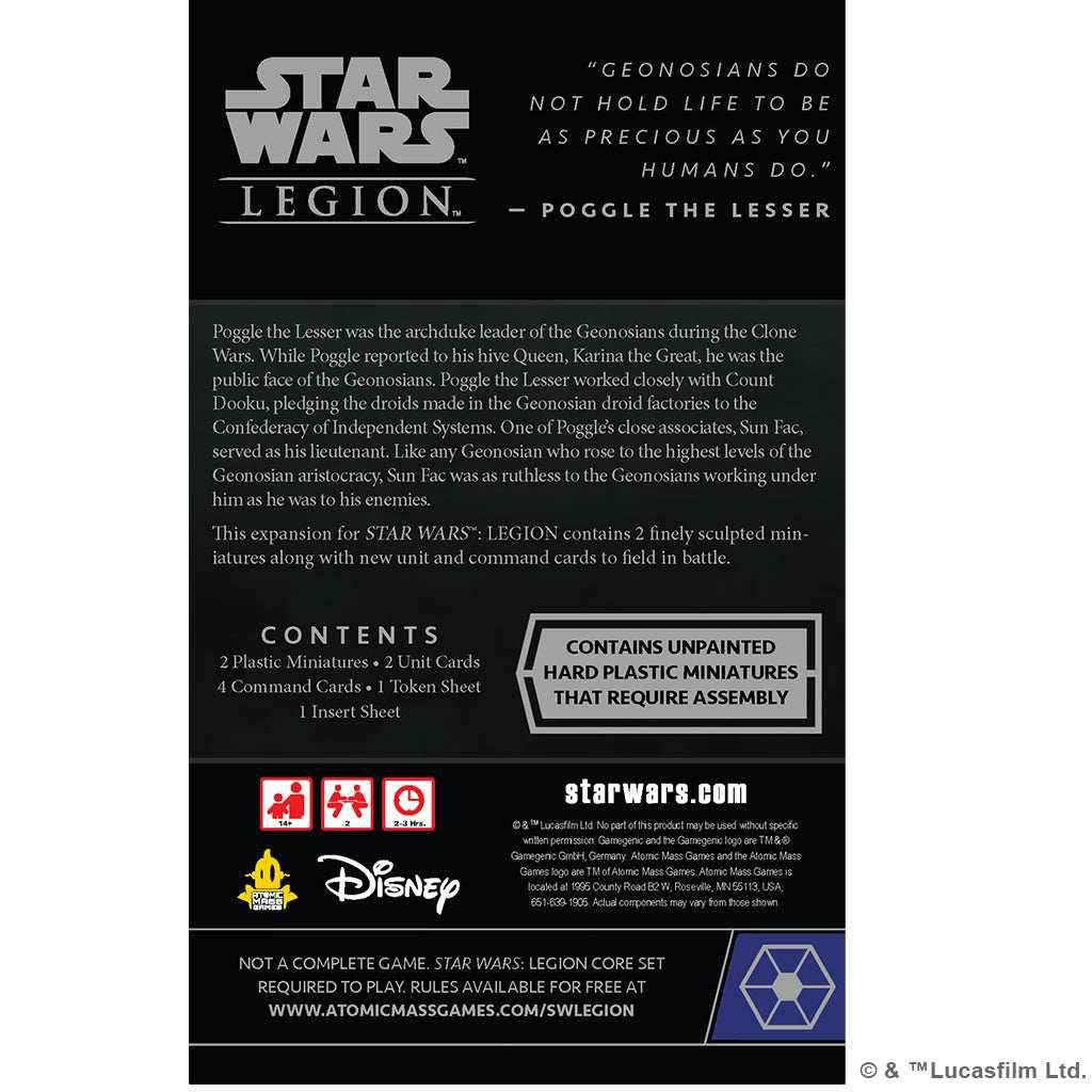 Star Wars Legion: Sun Fac and Poggle the Lesser - Operative and Commander Expansion -