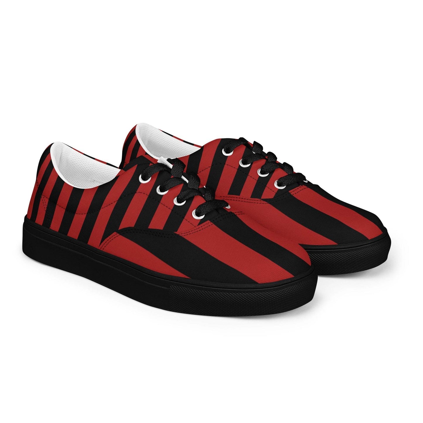Black and Red Striped Women’s Lace-up Canvas Shoes - 5
