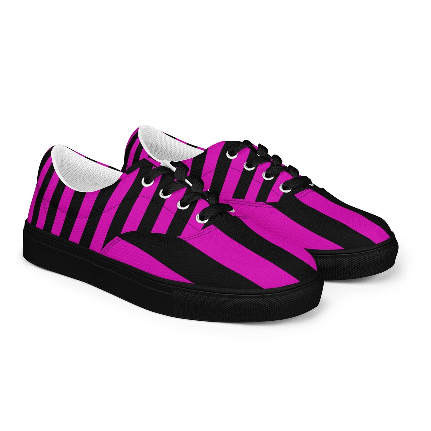 Black and Pink Striped Women’s Lace-up Canvas Shoes - 5
