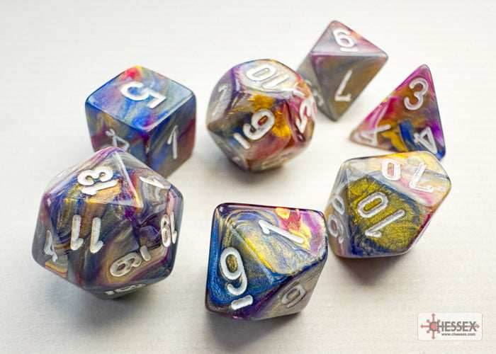 Festive Carousel/white Mini-Polyhedral 7-Die Set (Mini Poly Release 3) - 