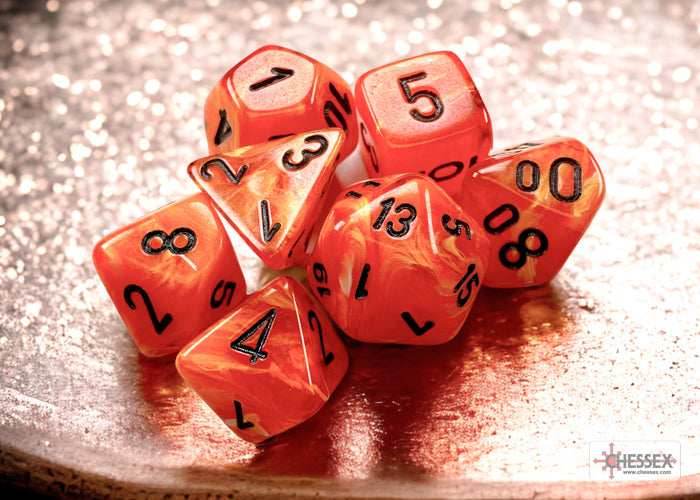 Vortex Orange/black Mini-Polyhedral 7-Die Set (Mini Poly Release 3) - 