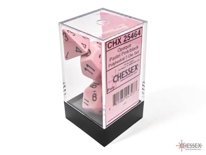 Opaque Pastel Pink/back | 7-Dice, 16mm, 12mm, d10s by Chessex - 7-Dice Set