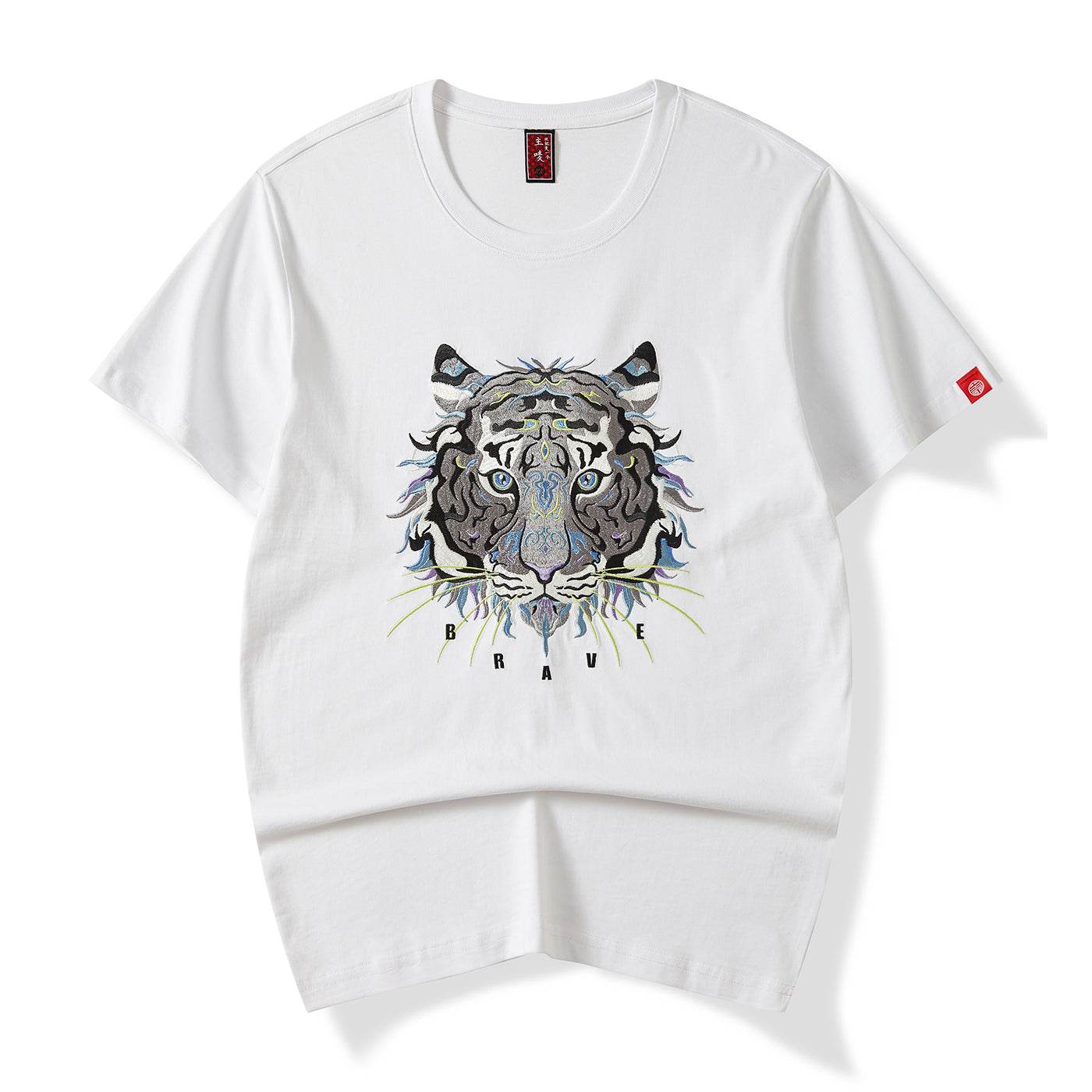 KH706 Great Tiger Embroidery Tee - White / S