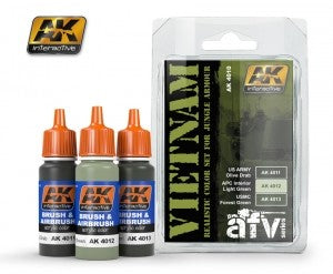 AK Interactive 4010 AFV Series: Vietnam Colors Acrylic Paint Set (3 Colors) 17ml Bottles (D)