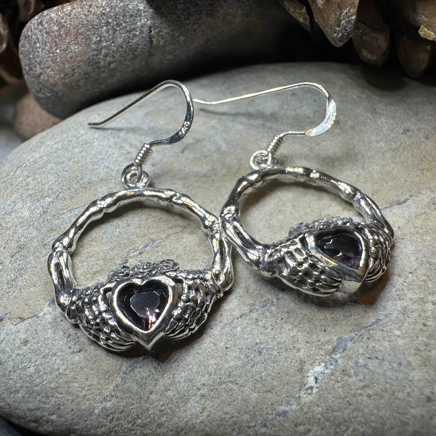 Claddagh Stud Earrings - Amethyst