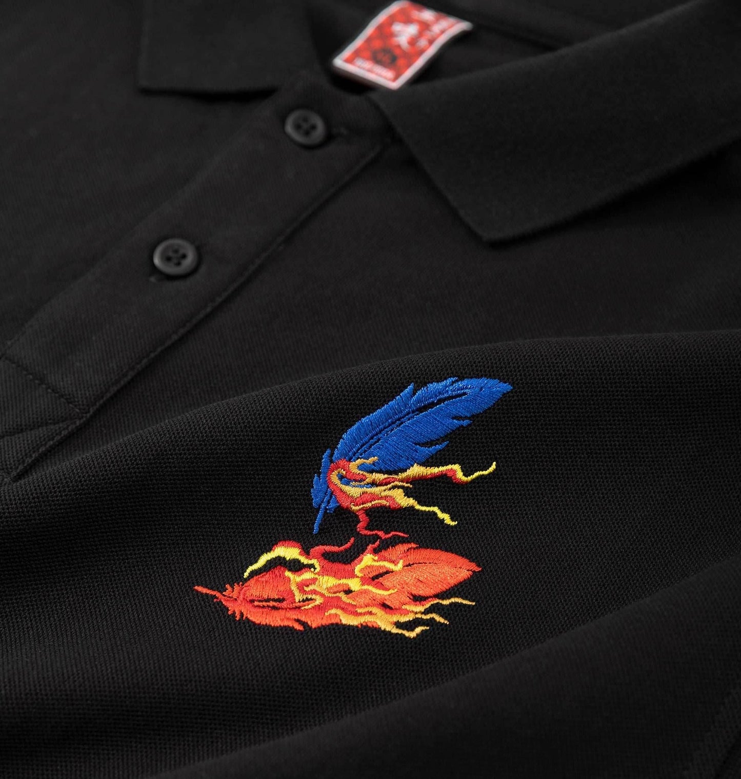 Flying Phoenix Embroidery Polo - Black / S