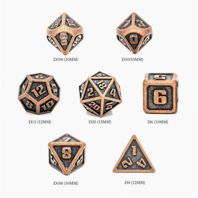 Silver Mini Metal Dice Ancient Effect | (10mm to 15mm) 7-Dice Udixi RPG - 