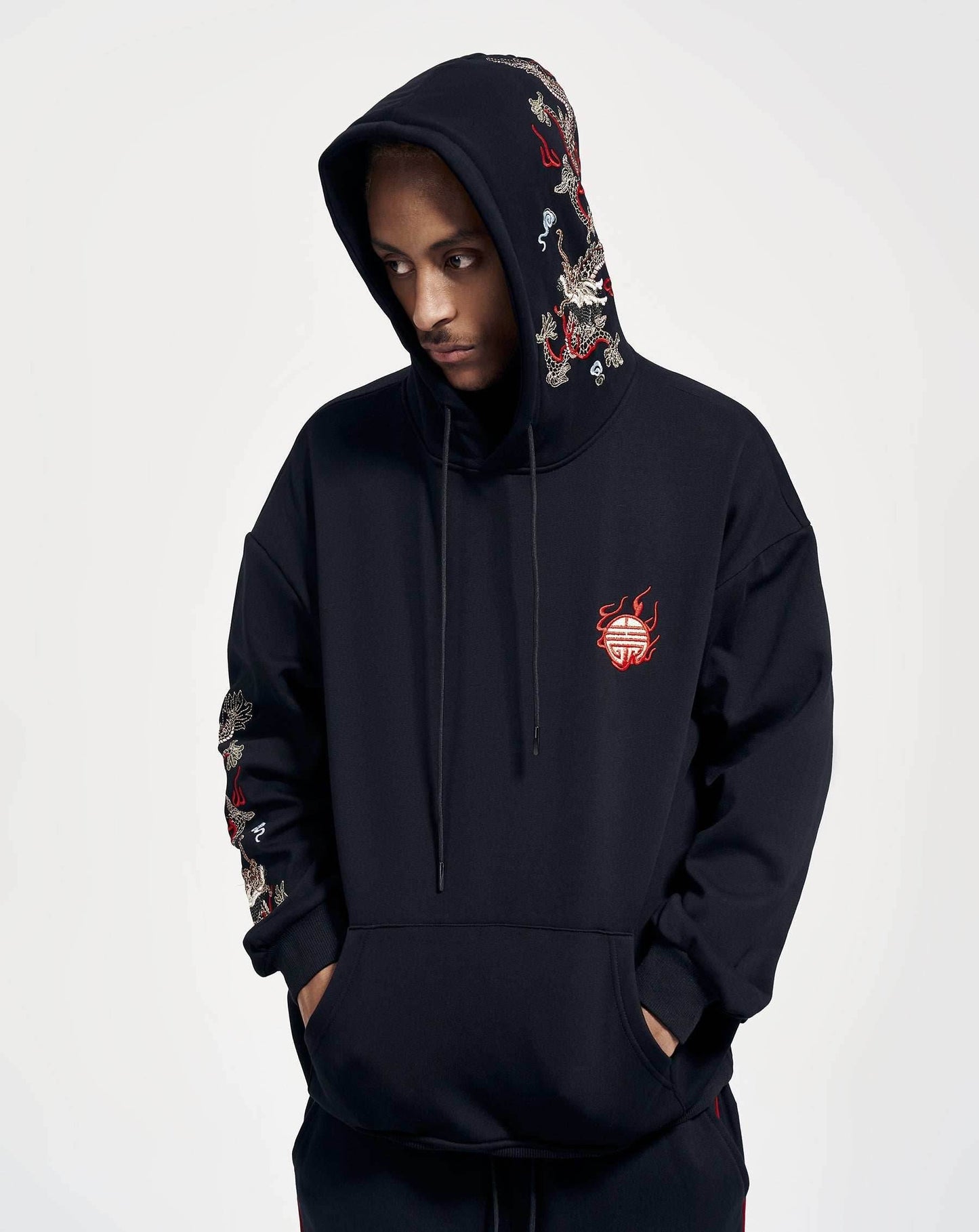 KH9190 Dragon Embroidery Hoodie - Black / S