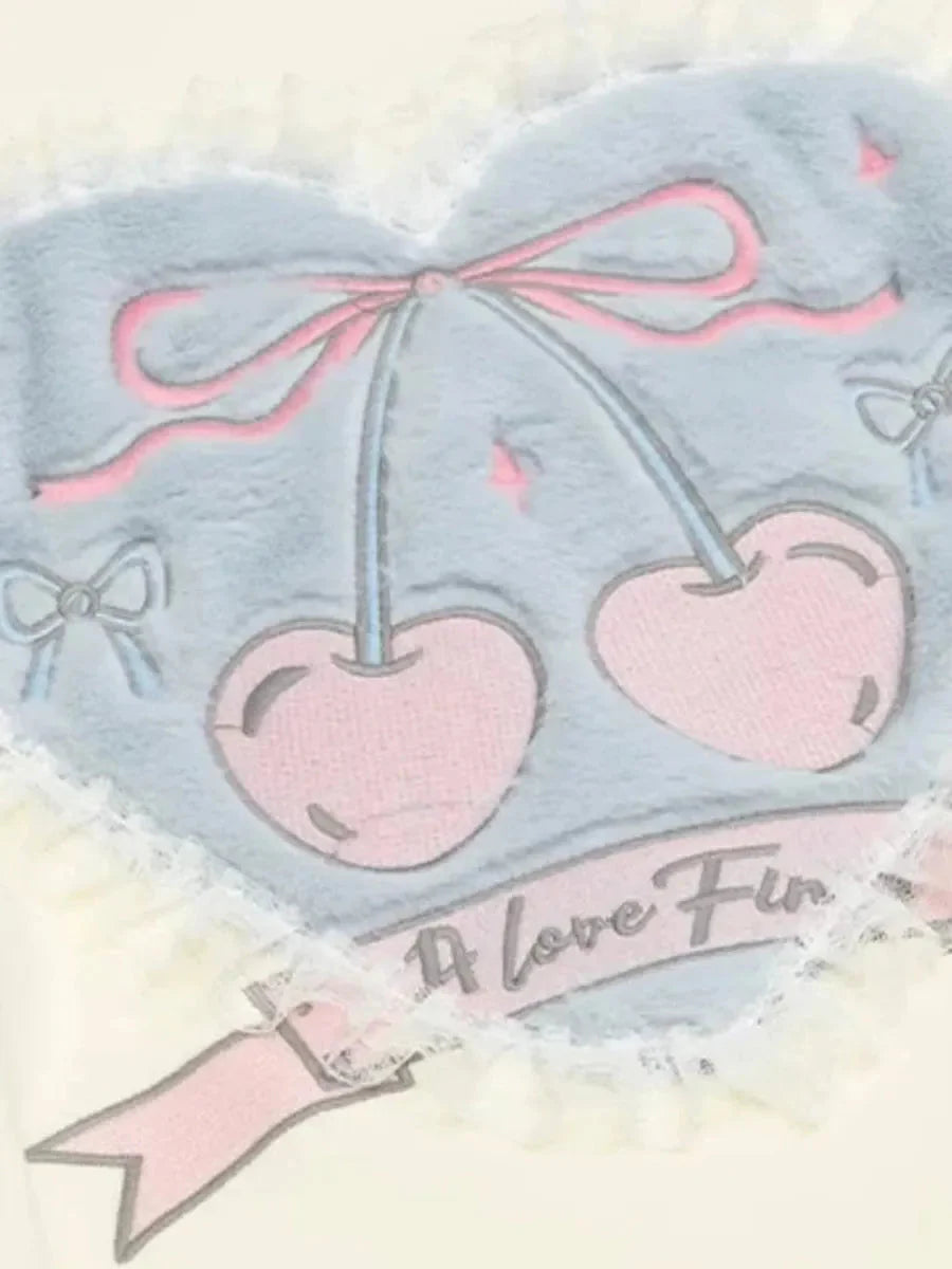 'Agashi' Cherry Ribbon Coquette Sweet Hoodie Sweatshirt
