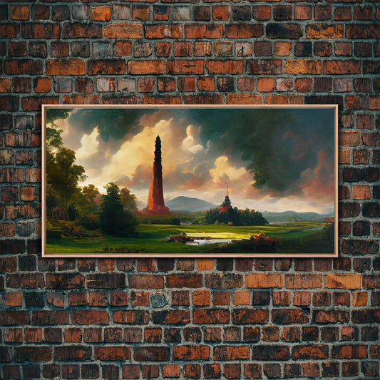 High Fantasy Art Canvas Print, Dark Tower, RPG Fantasy Art, RPG Concept art, unique wall art - 10x20 Inches / Light Oak Frame