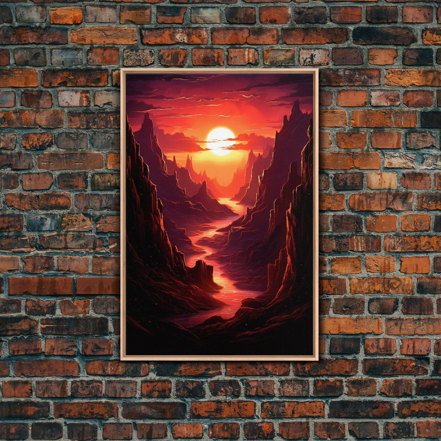 Sunset Wall Art, Fantasy Artwork, River Wall Print, Landscape Wall Art, Canvas Print, Wall Art, Vertical Art, Ranch Decor, Farmhouse Art - 8x12 Inches / Light Oak Frame