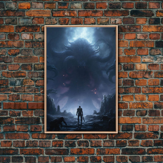 Apocalypse, Dark Art Print, dark fantasy art, Canvas Print, Wall Hanging, Portrait Art, Spooky Decor, Horror Home Decor, Unique Gift - 8x12 Inches / Light Oak Frame