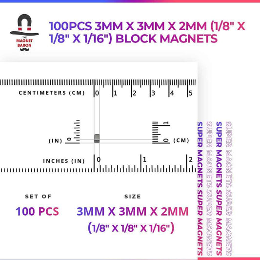 100pcs 3mm x 3mm x 3mm (Approximately 1/8" x 1/8" x 1/8") Block Cube Magnets
