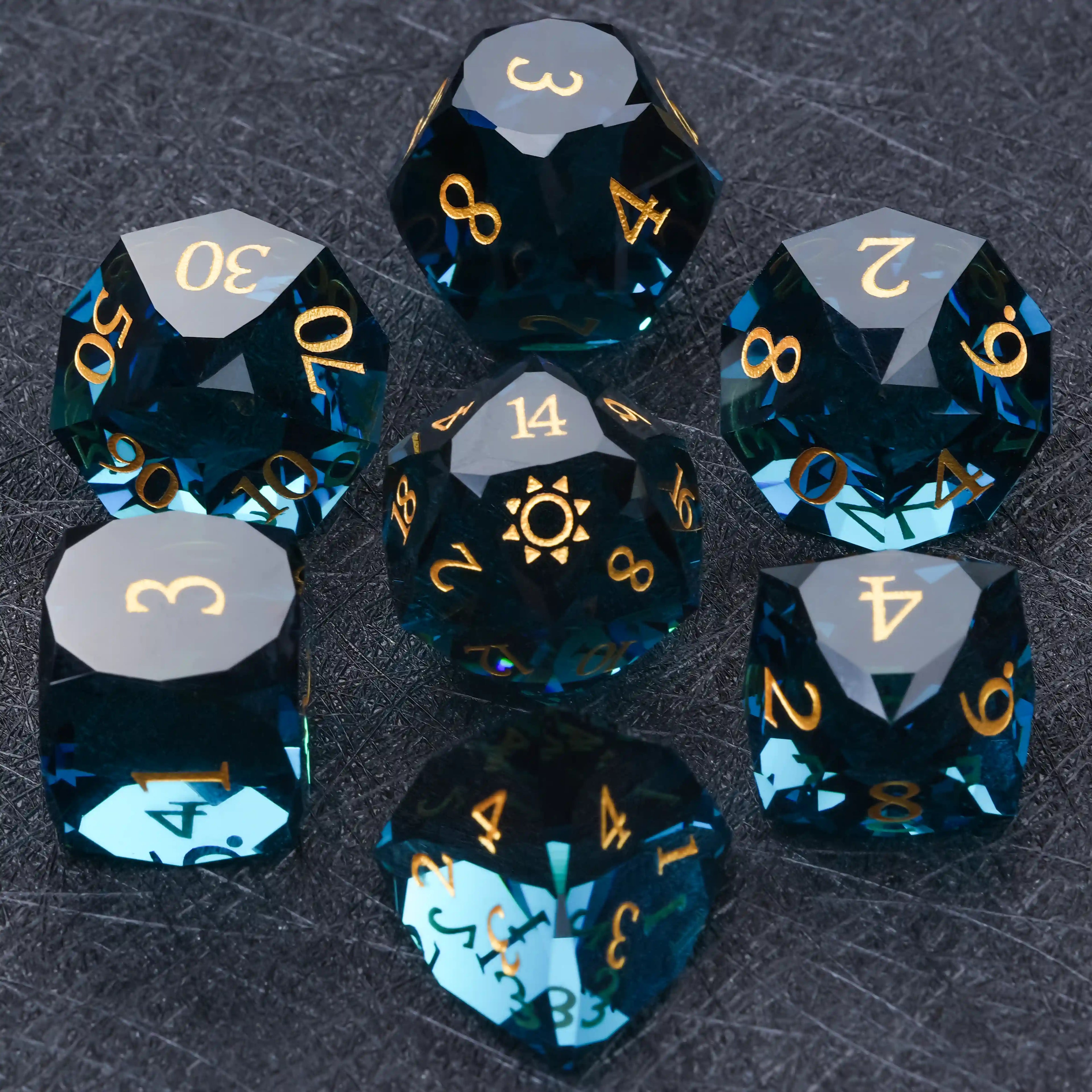 Bear Dice DND Multi-Sided Engraved Glass Gemstone Dice Set
