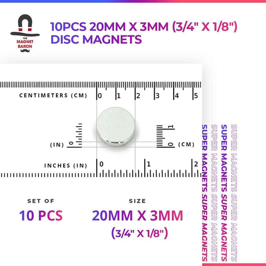 10pcs 20mm x 3mm (Approximately 3/4" x 1/8") Disc Magnets