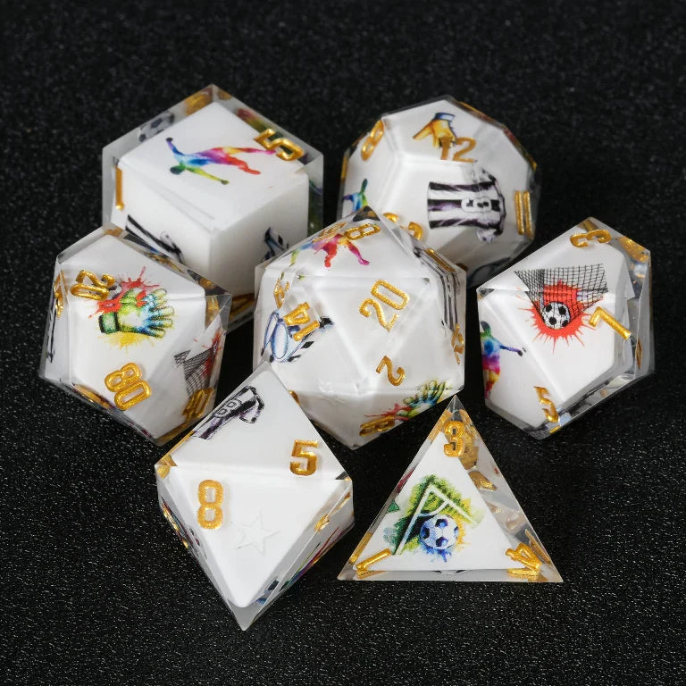 Football-Themed Resin Dice Set for D&D + Gold Lettering