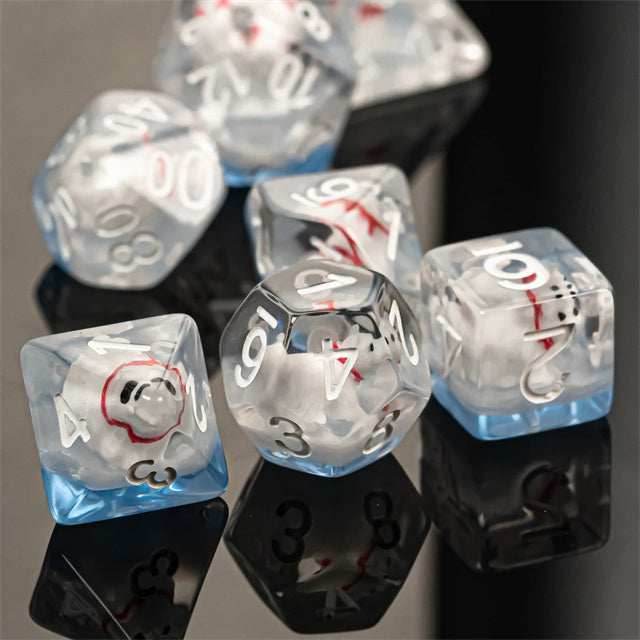Polar Bear on Blue 7-Dice Set w/White Numbers Dnd Dice Set - 