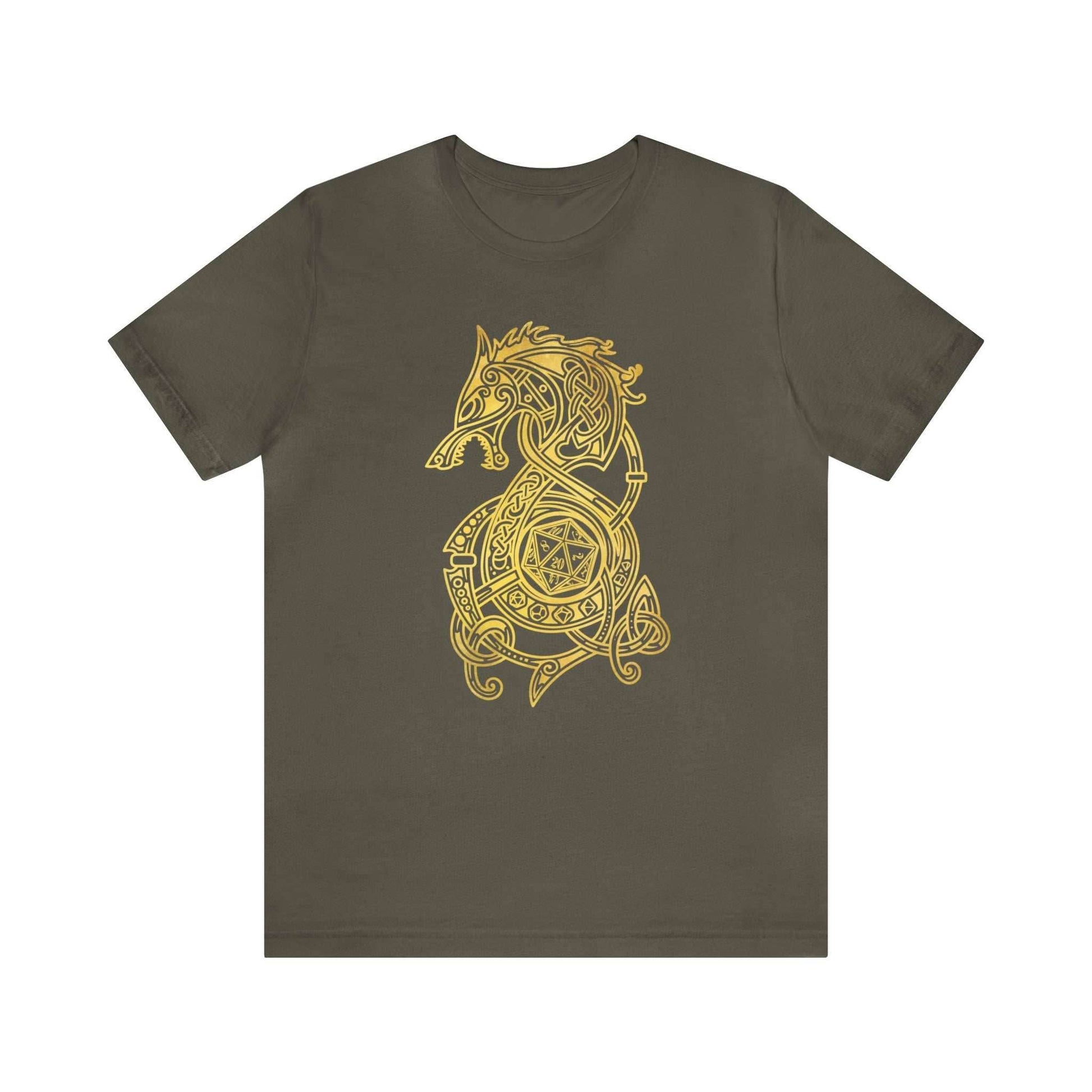 Golden Celtic Dice Dragon Shirt - Army / S