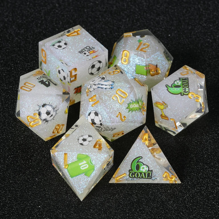 Football-Themed Resin Polyhedral D&D Dice Set+ Gold Lettering