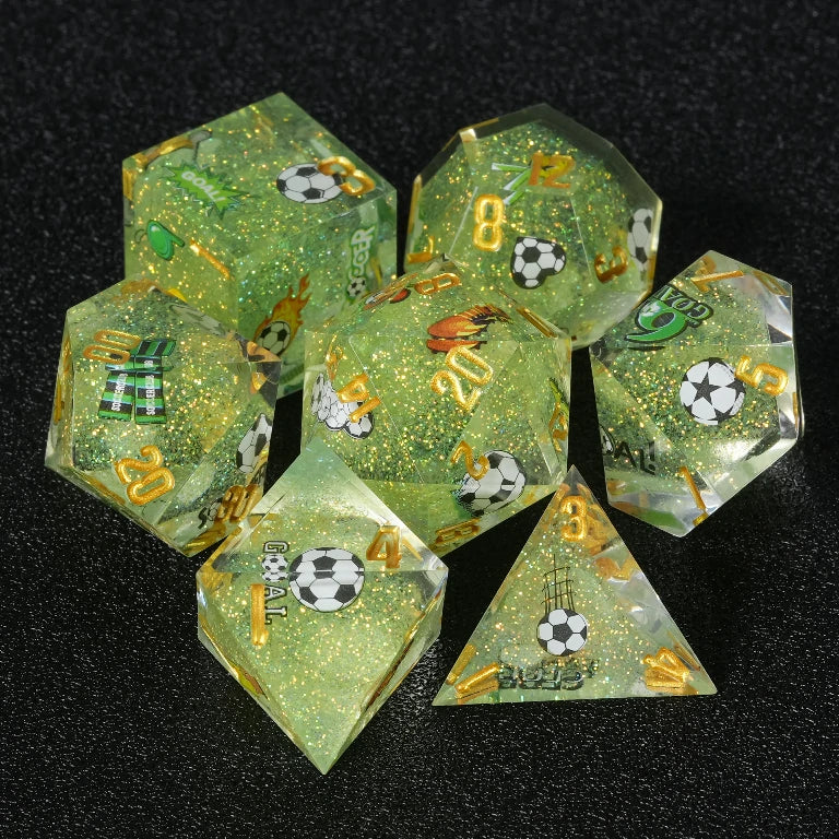 Football-Themed Resin Polyhedral D&D Dice Set+ Gold Lettering