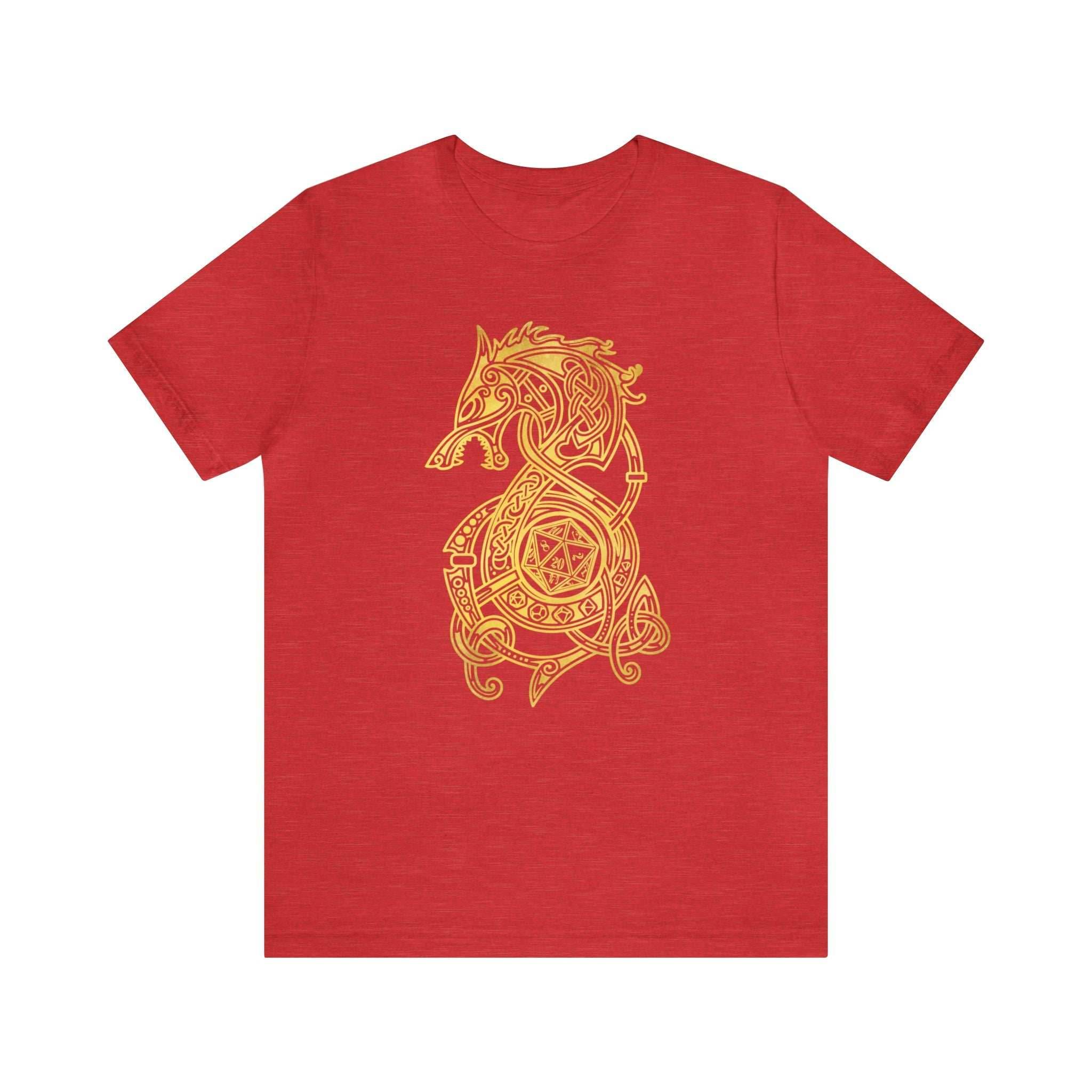 Golden Celtic Dice Dragon Shirt - Heather Red / S