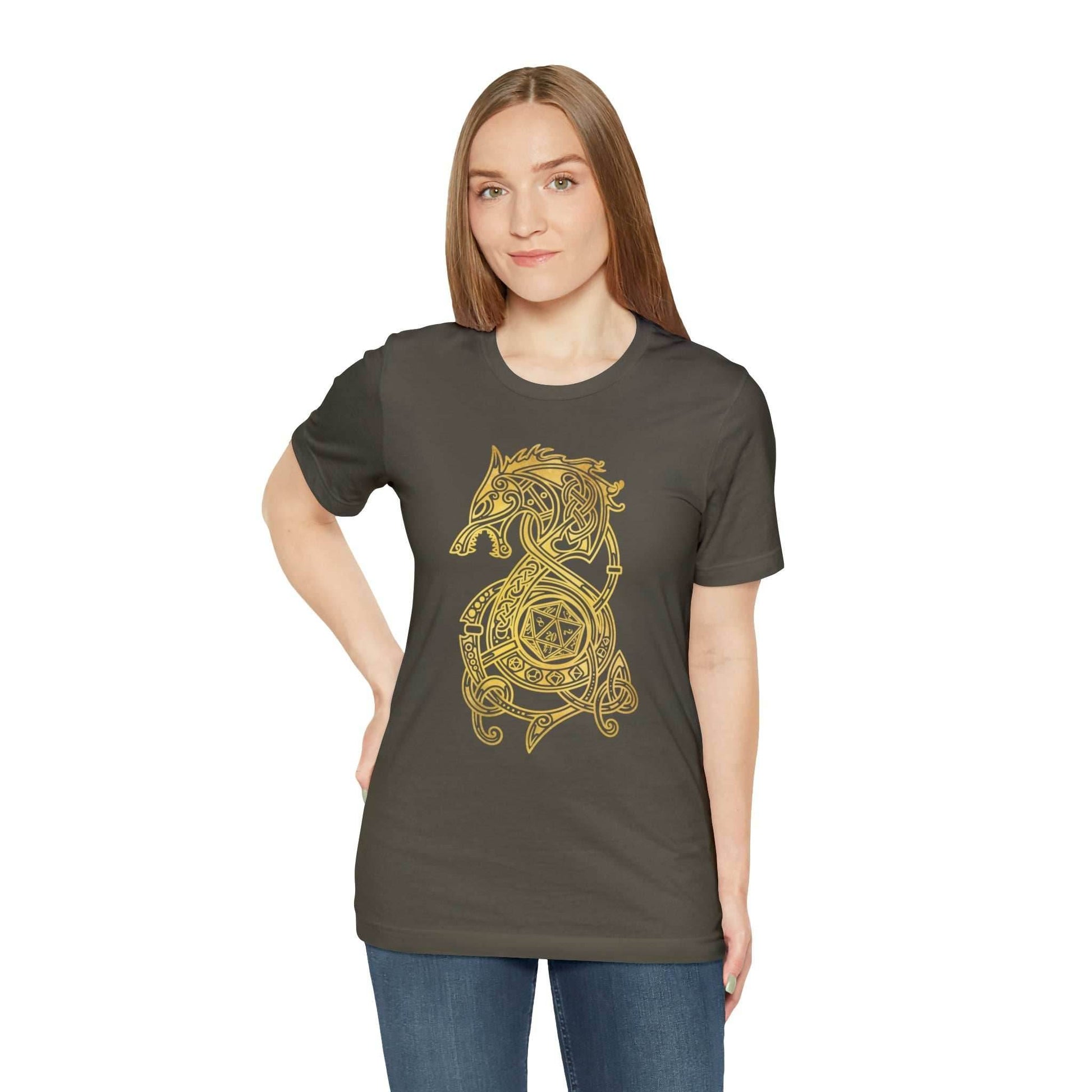 Golden Celtic Dice Dragon Shirt - Army / S