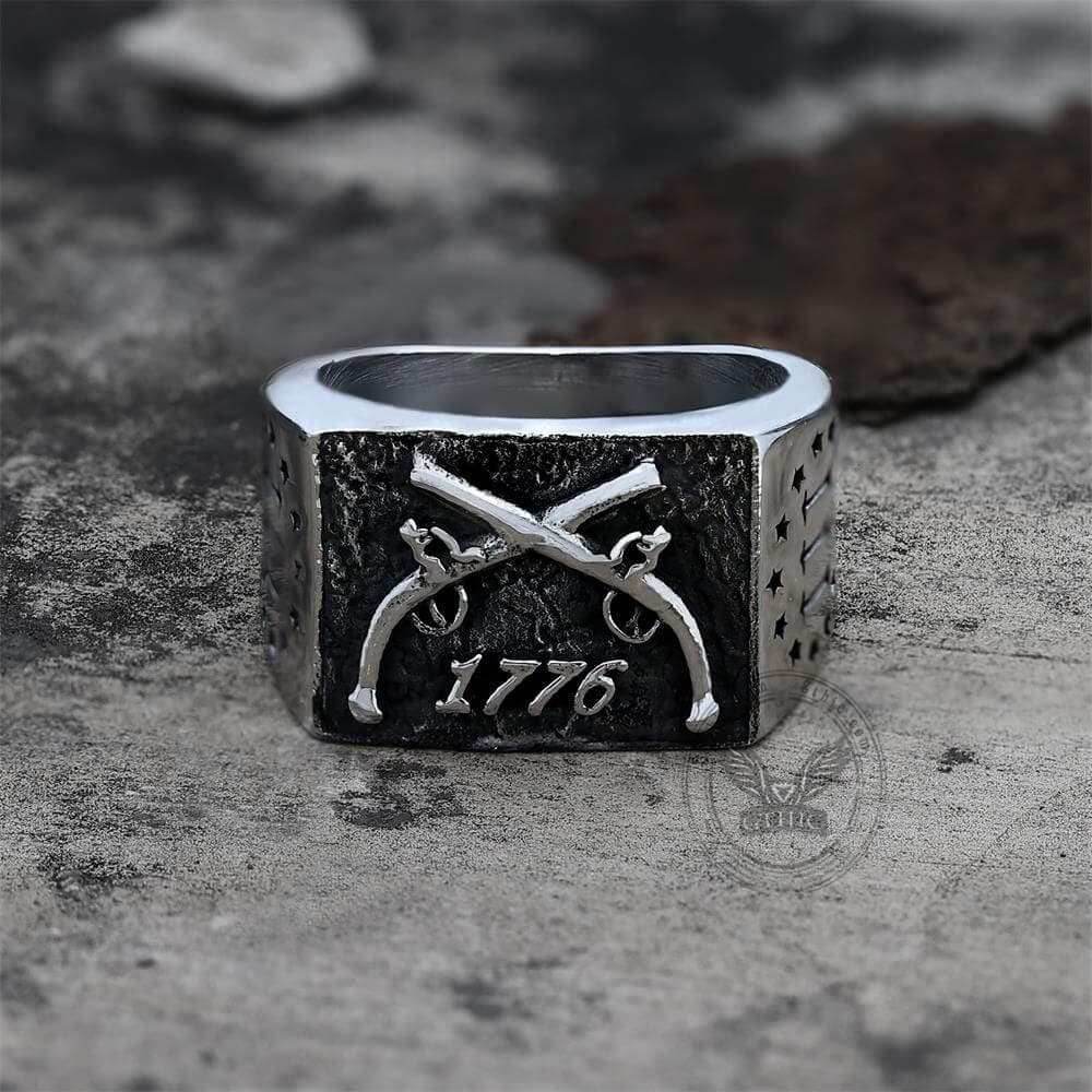 1776 Crossed Guns Stainless Steel Ring - Silver / 5