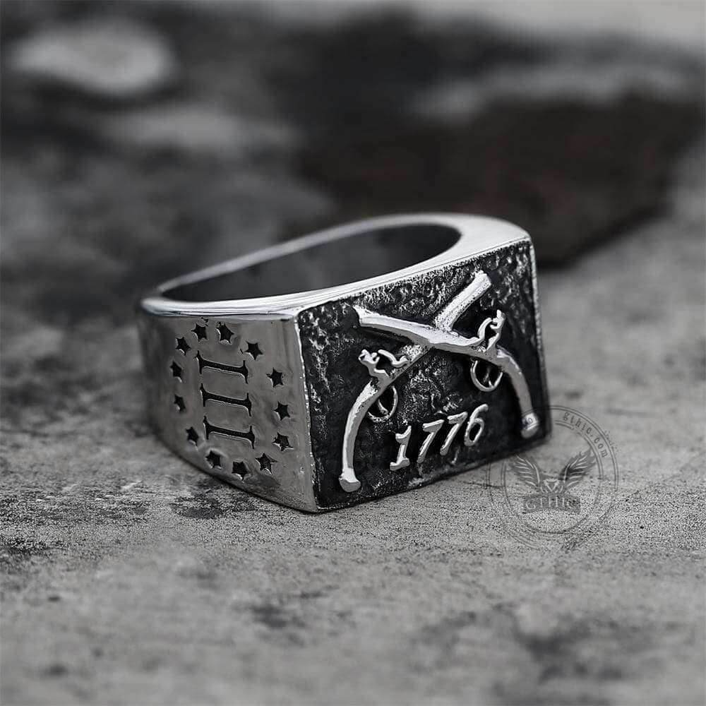 1776 Crossed Guns Stainless Steel Ring - Silver / 5
