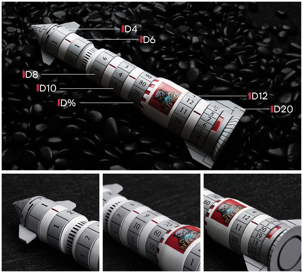 Kickstarter Dice - Metal Rocket Dice 7-in-1 Spinning Metal Dice Set