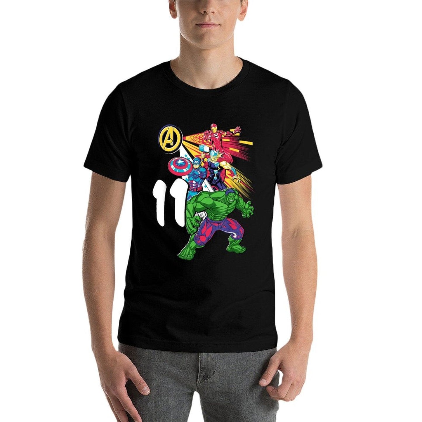Marvel Super Heroes Avengers 11 Year Old Eleventh Birthday  Ribbed Collar T-Shirt