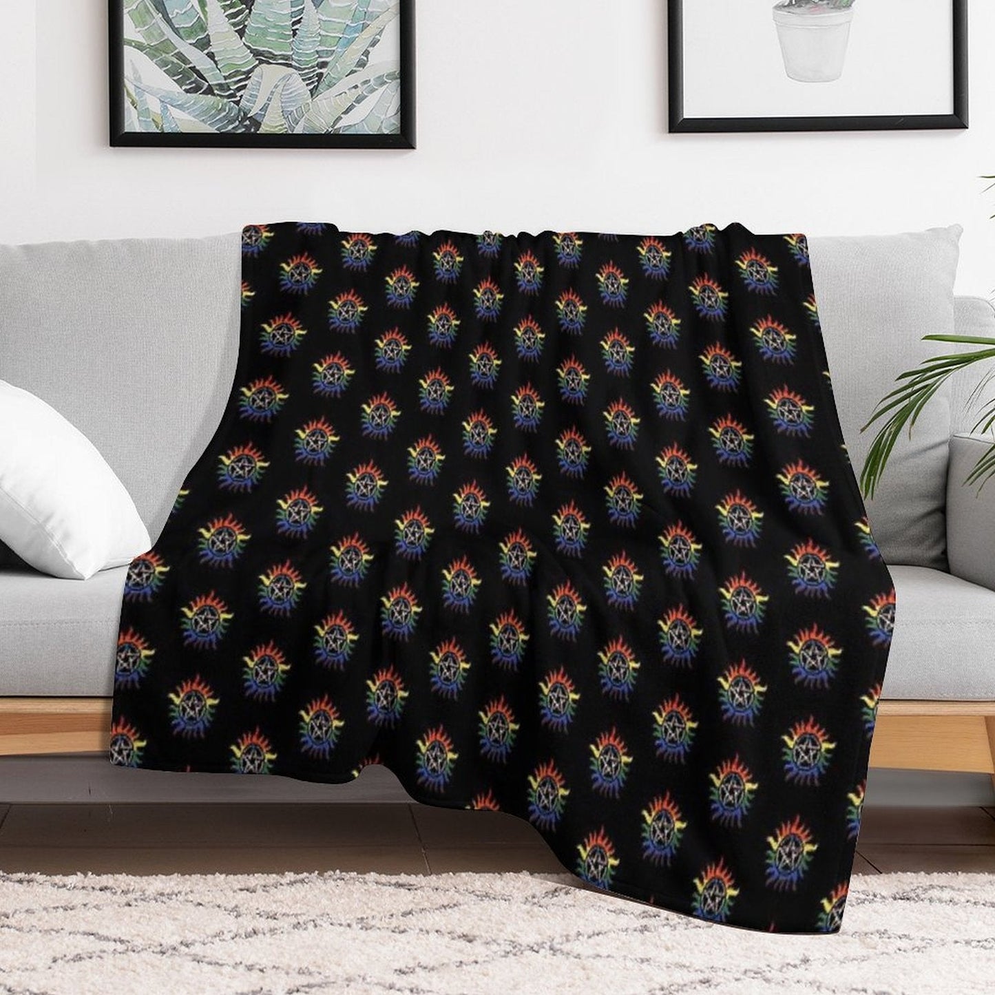 Supernatural Rainbow Pentacle Throw Blanket