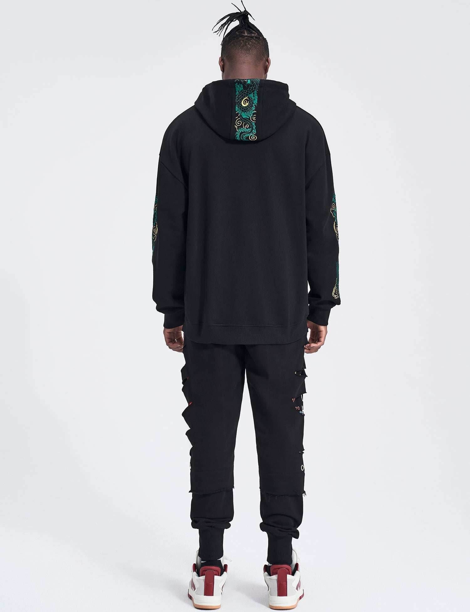 WSY340 Emerald Dragon Embroidery Hoodie - S