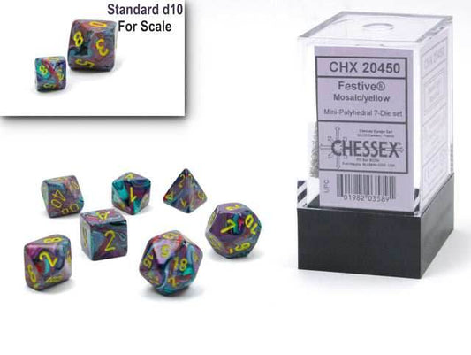 Festive® Mini-Polyhedral Mosaic/yellow 7-Die (Mini Poly Release 1) - 