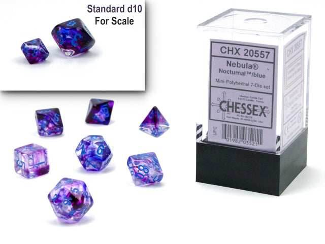 Nebula® Mini-Polyhedral Nocturnal™/blue Luminary™ 7-Die Set (Mini Poly Release 1) - 