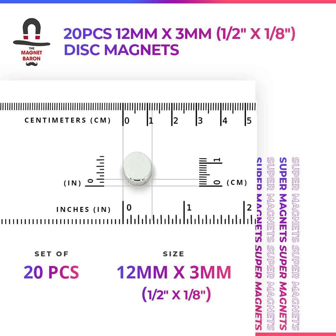 20pcs 12mm x 3mm (Approximately 1/2" x 1/8") Disc Magnets