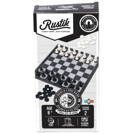 Travel Games: Rustik Foldable Magnetic Checkers/Chess (Black/White) - 
