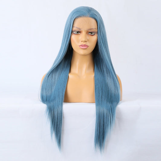 Long Straight Blue Wigs Natural Synthetic Hair Heat Resistant Wigs for Women Girls Cosplay