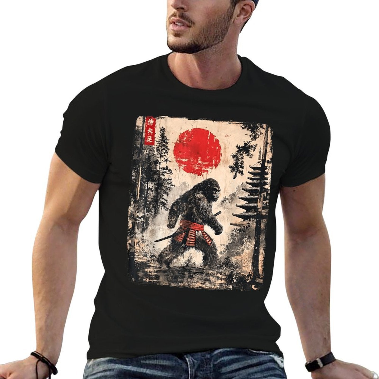 Samurai Bigfoot Japanese Vintage Graphic Ukiyo-e Art Funny  Tagless Design T-Shirt