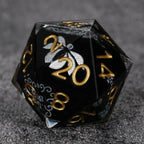 Black resin DND dice set with silver-white vintage magic emblem + gold numbers