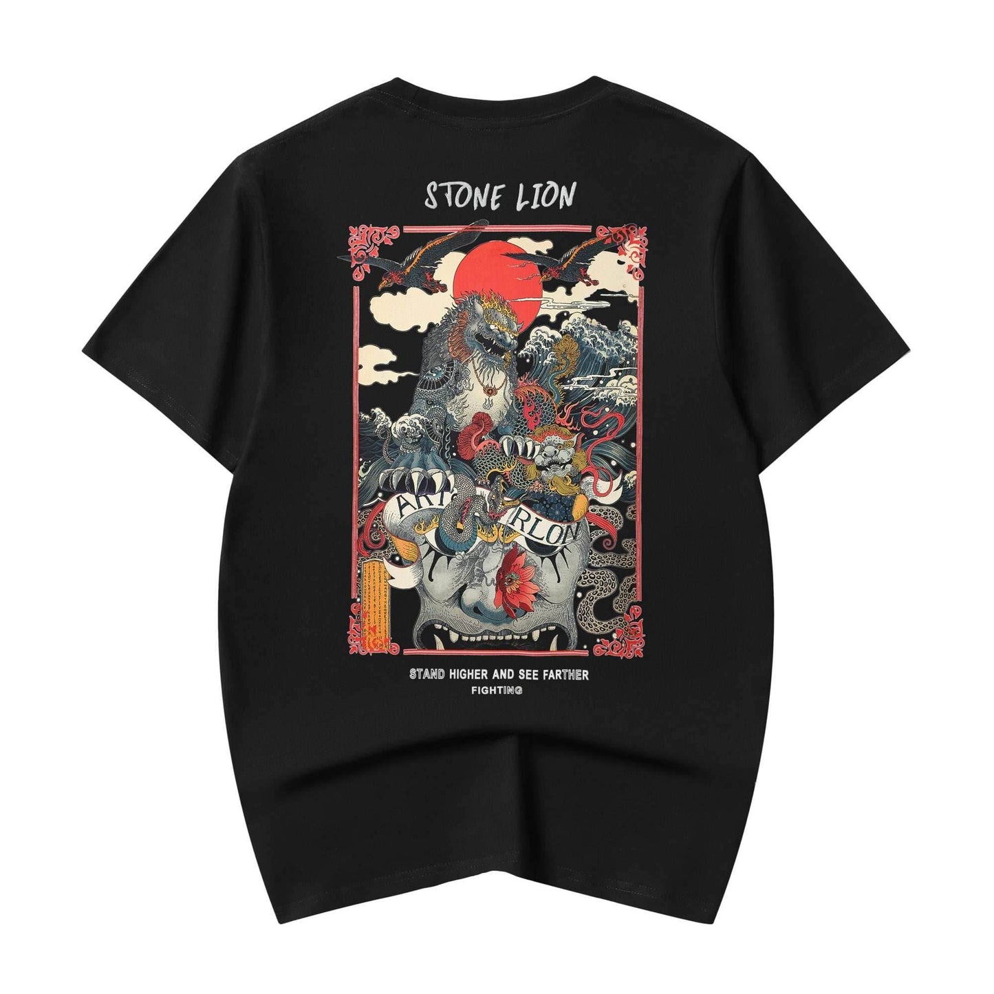 YeT006 Stone Lion Tee - Black / S
