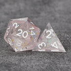 Fireworks Pink Glitter Transparent Resin DND Dice Set