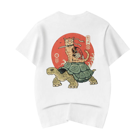 YeT018 Tortoise x Samurai Cat Tee - White / S