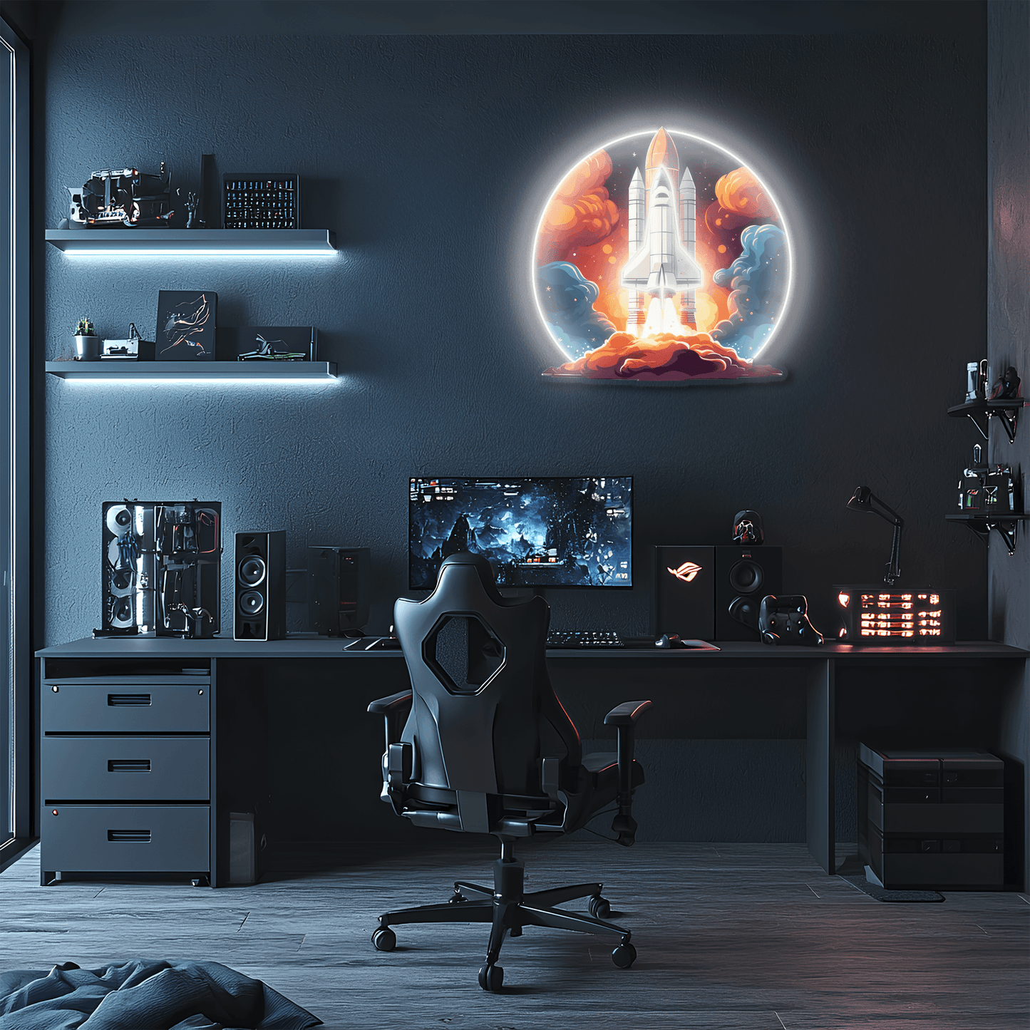 Space Shuttle Plexiglass Neon Art, Uv Print Neon Sign, Neon Light Sign, Neon Wall Art