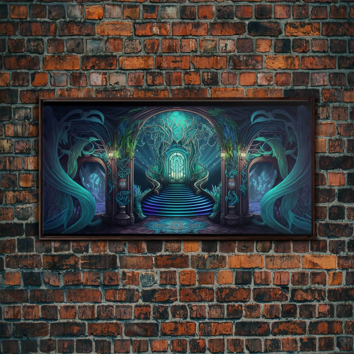 Fantasy wall art, canvas print, magical forest, fantasy landscape art, ready to hang wall art - 10x20 Inches / Walnut Frame