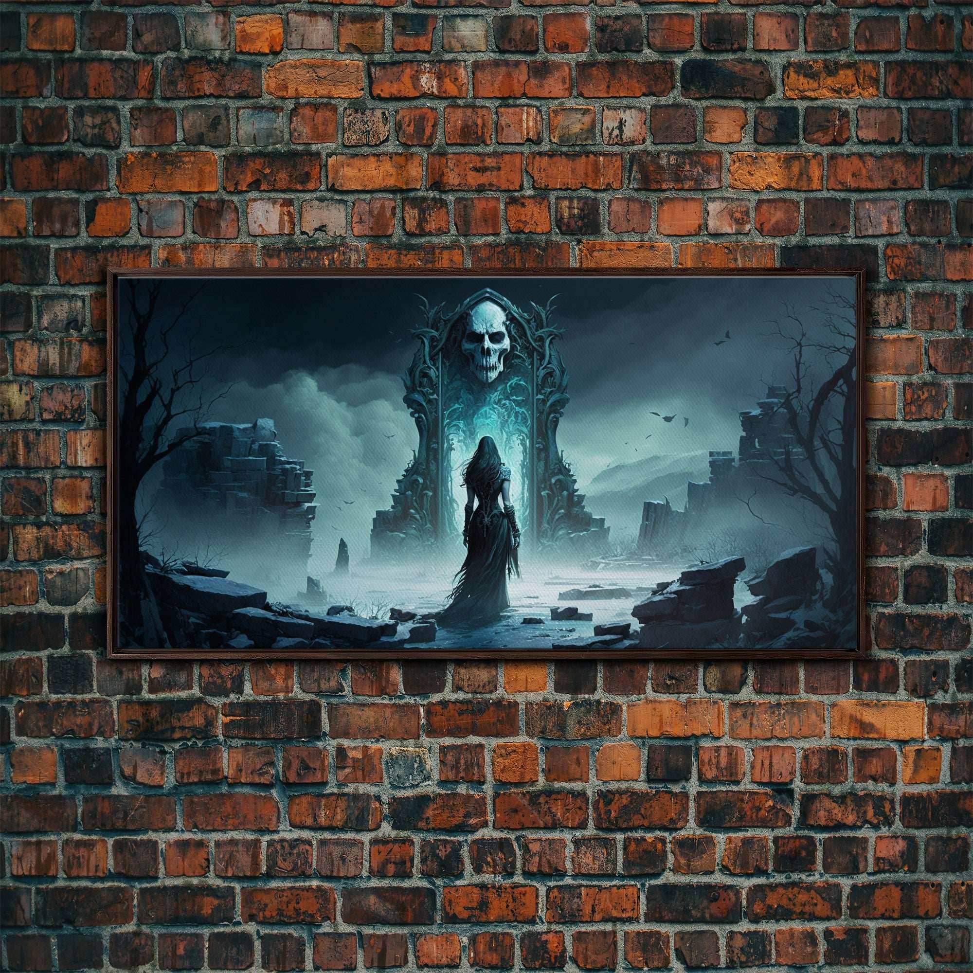 Doorway to Niflheim, Land of Mist and the Dead, Norse Mythology Fantasy Art, Framed Canvas Print, Fantasy Decor - 10x20 Inches / Walnut Frame