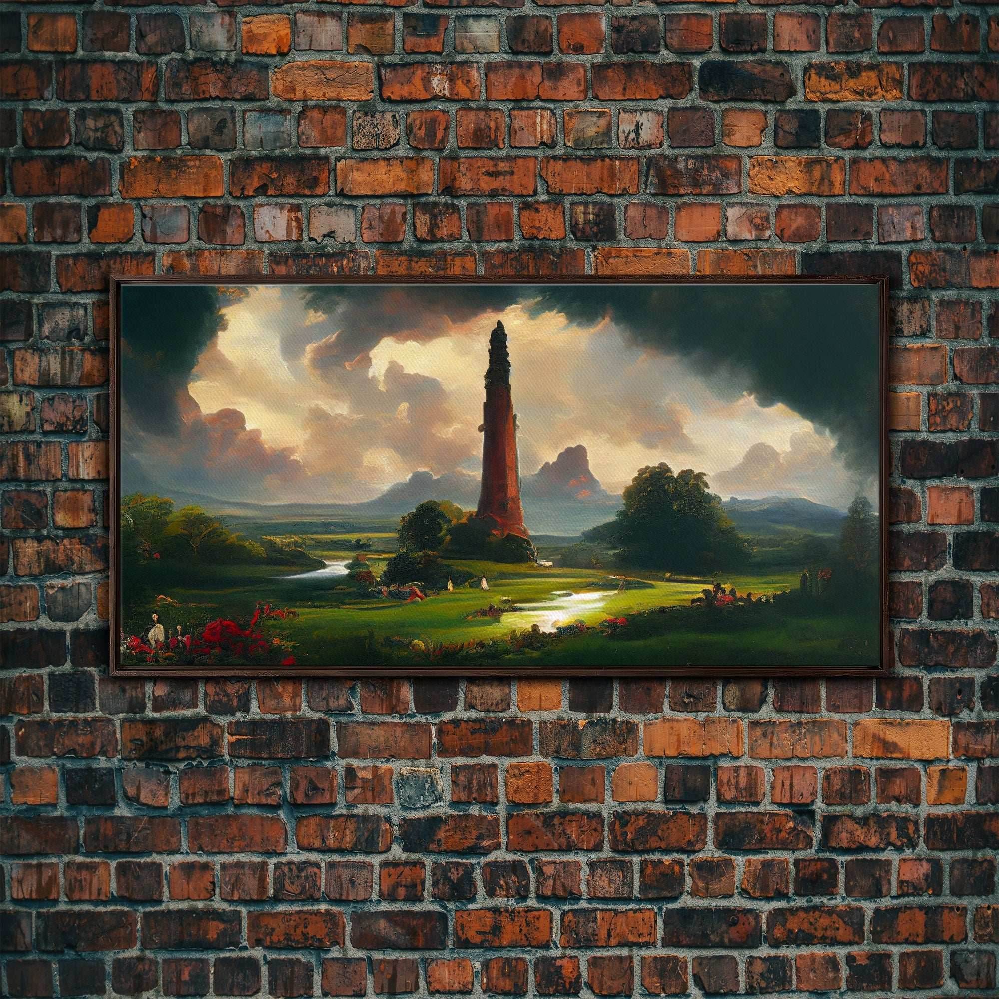 Dark Tower, High Fantasy Art Canvas Print, unique wall art, fantasy concept art - 10x20 Inches / Walnut Frame